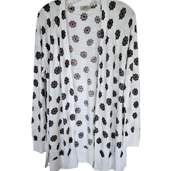 LOFT 100% Cotton White Cardigan – Medallion Floral Print, Size XL - Picture 1 of 10